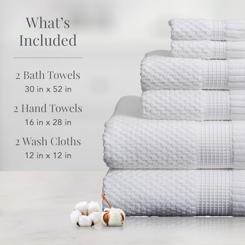 Trinity Collection 100% Cotton Bath Towel Set - White 6-Piece Absorbent Quick-Dry Towels