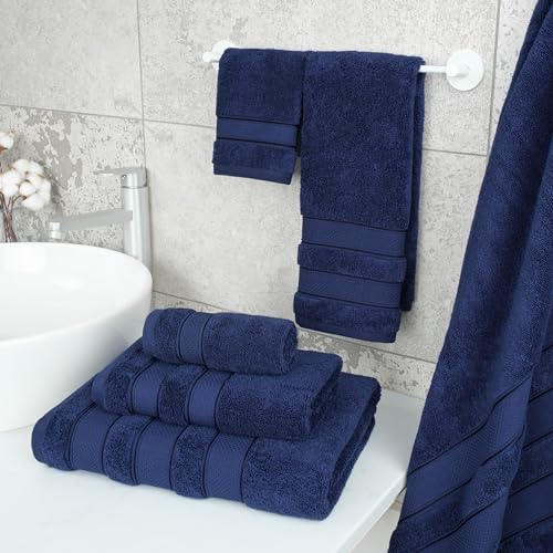 Salem Bath Towel Set, 100% Cotton, Navy Blue
