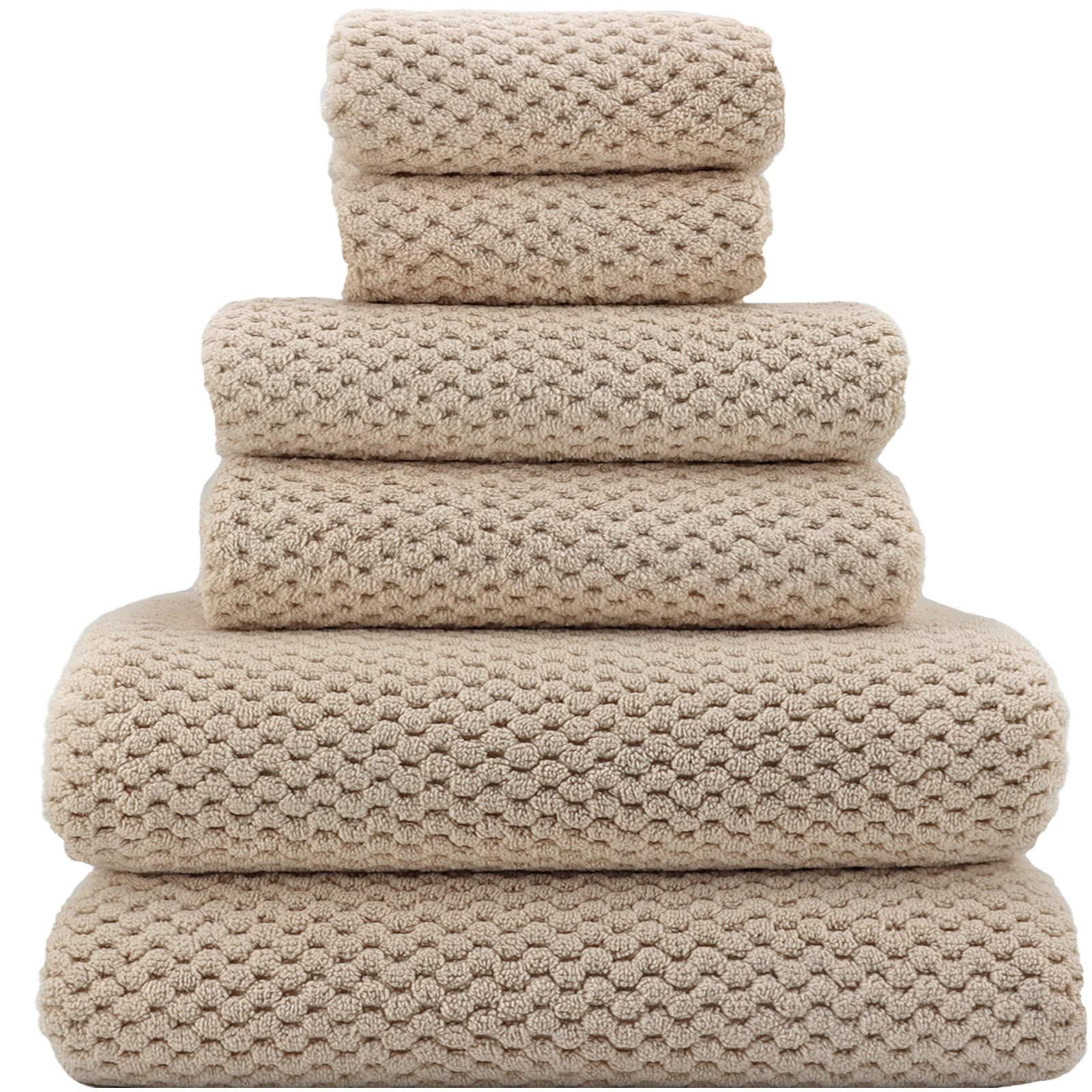 YTYC 29x59 Inch Super Soft Absorbent Bath Towels Set of 6 (Beige, 80% Polyester)