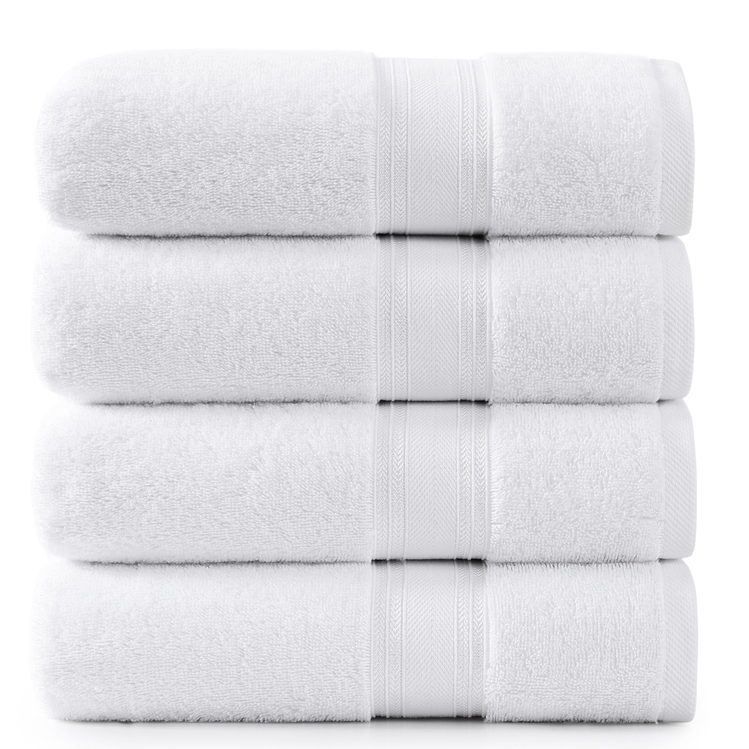 LANE LINEN Zero Twist 100% Cotton 4 Pack Bath Towels - White - Quick Drying & Soft
