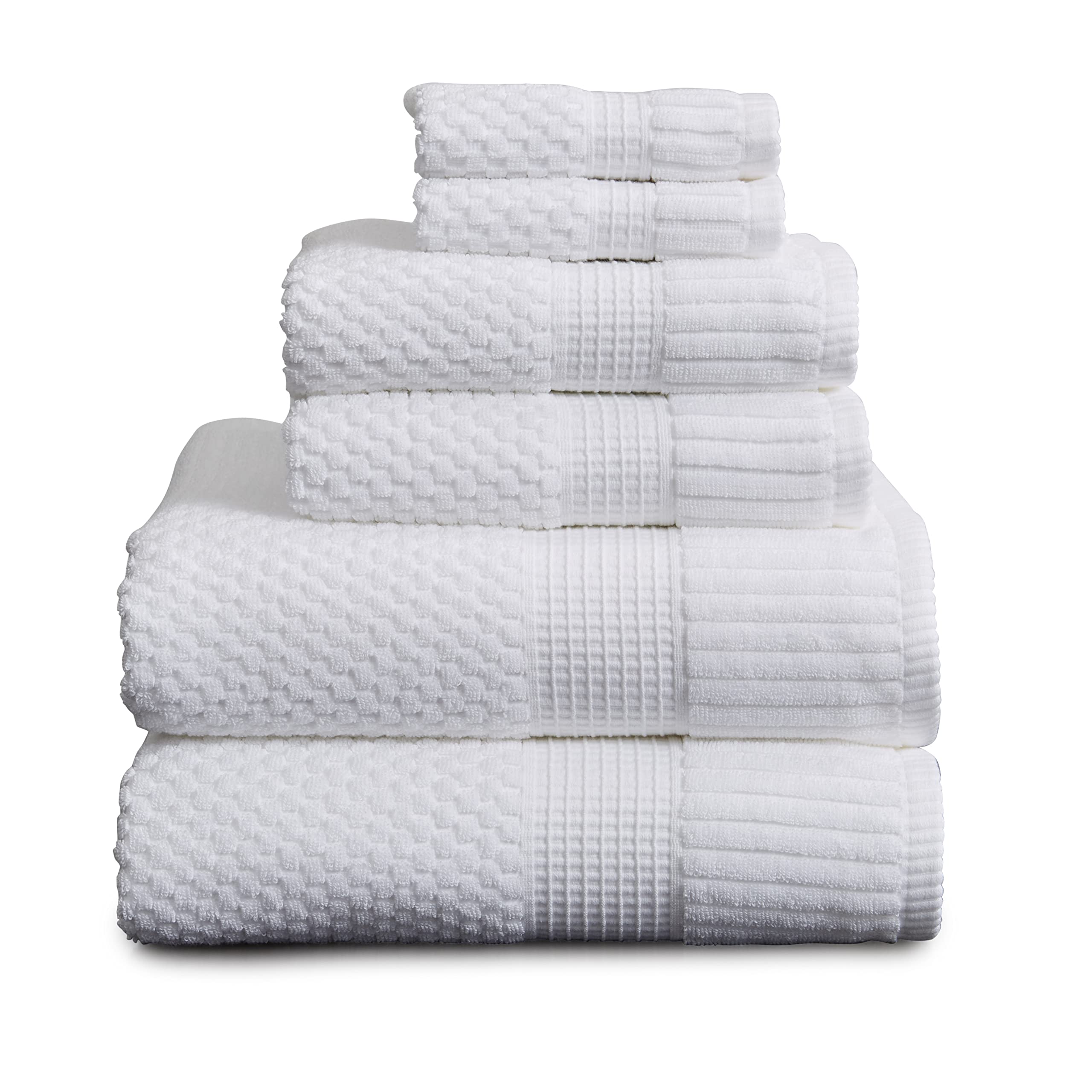 Trinity Collection 100% Cotton Bath Towel Set - White 6-Piece Absorbent Quick-Dry Towels