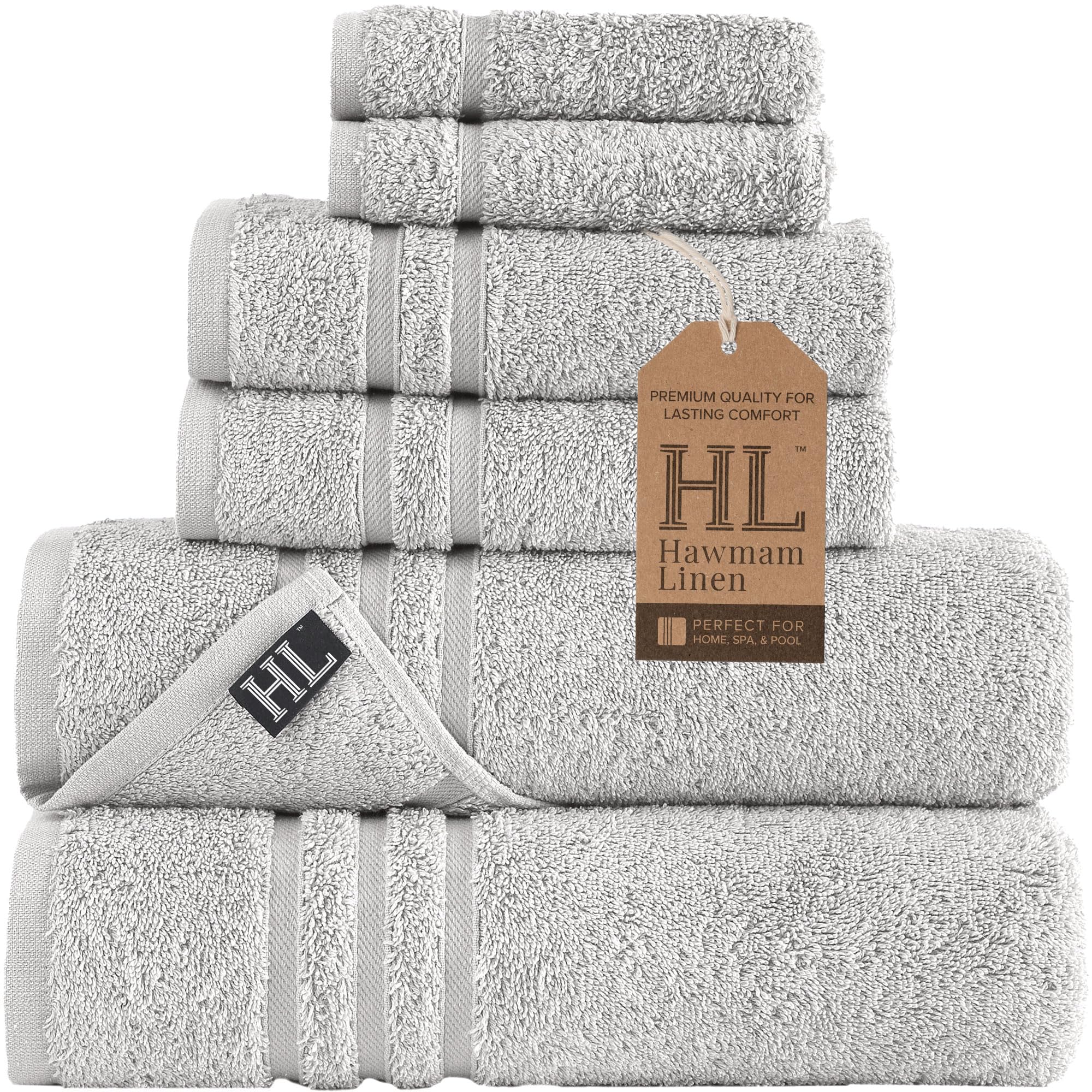 Stunning 6-Piece Silver Turkish Cotton Bath Towel Set