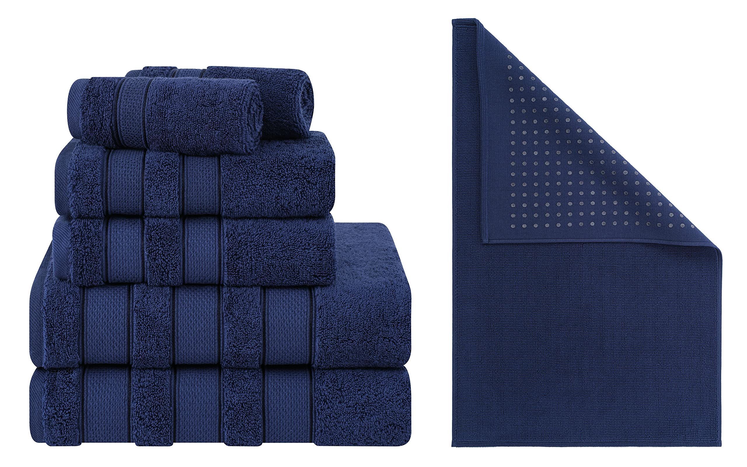 American Soft Linen Salem 6-Piece Towel Set & Cotton Bath Mat Bundle