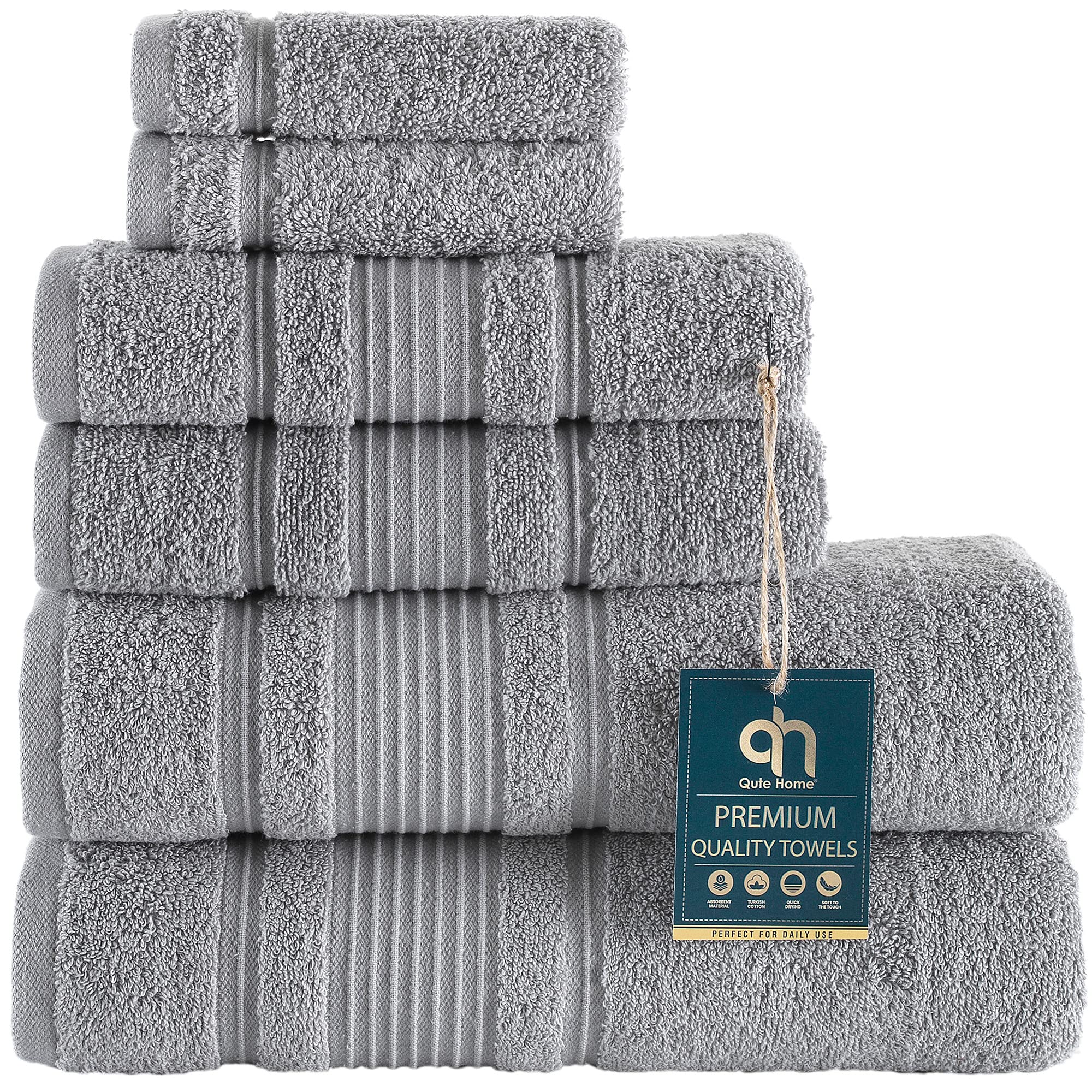 Qute Home 6-Piece Turkish Cotton Bath Towel Set (Grey)
